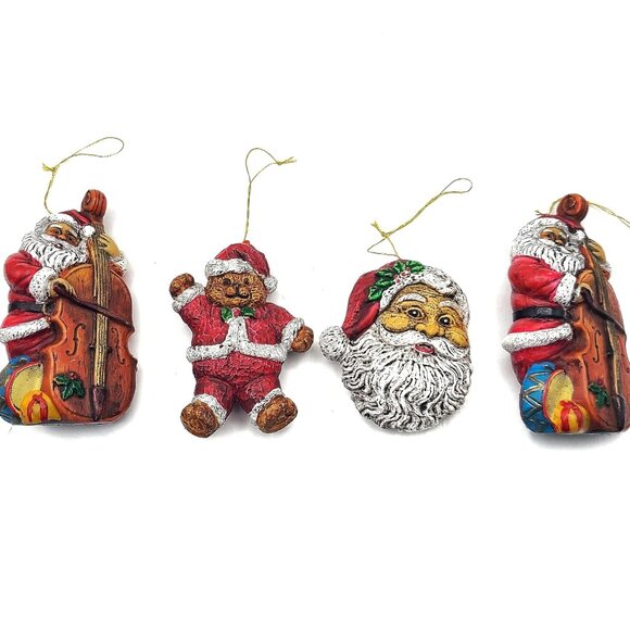 Vintage Blow Mold Christmas Ornaments – Lot of 4 – Santa & Bear Holiday Decor - Picture 1 of 3